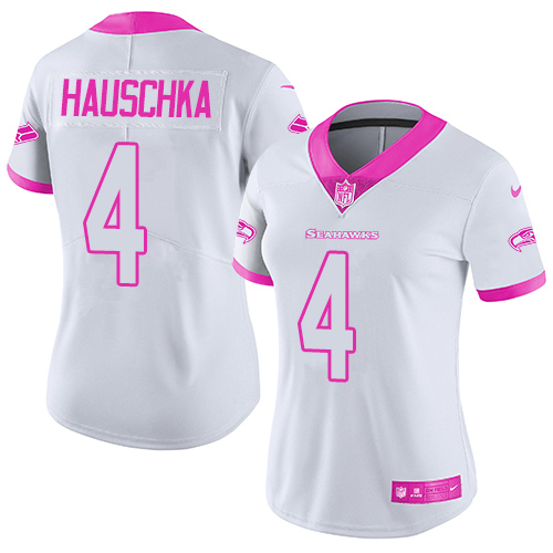 Women's Limited Steven Hauschka Nike Jersey White/Pink - #4 Rush Fashion NFL Seattle Seahawks